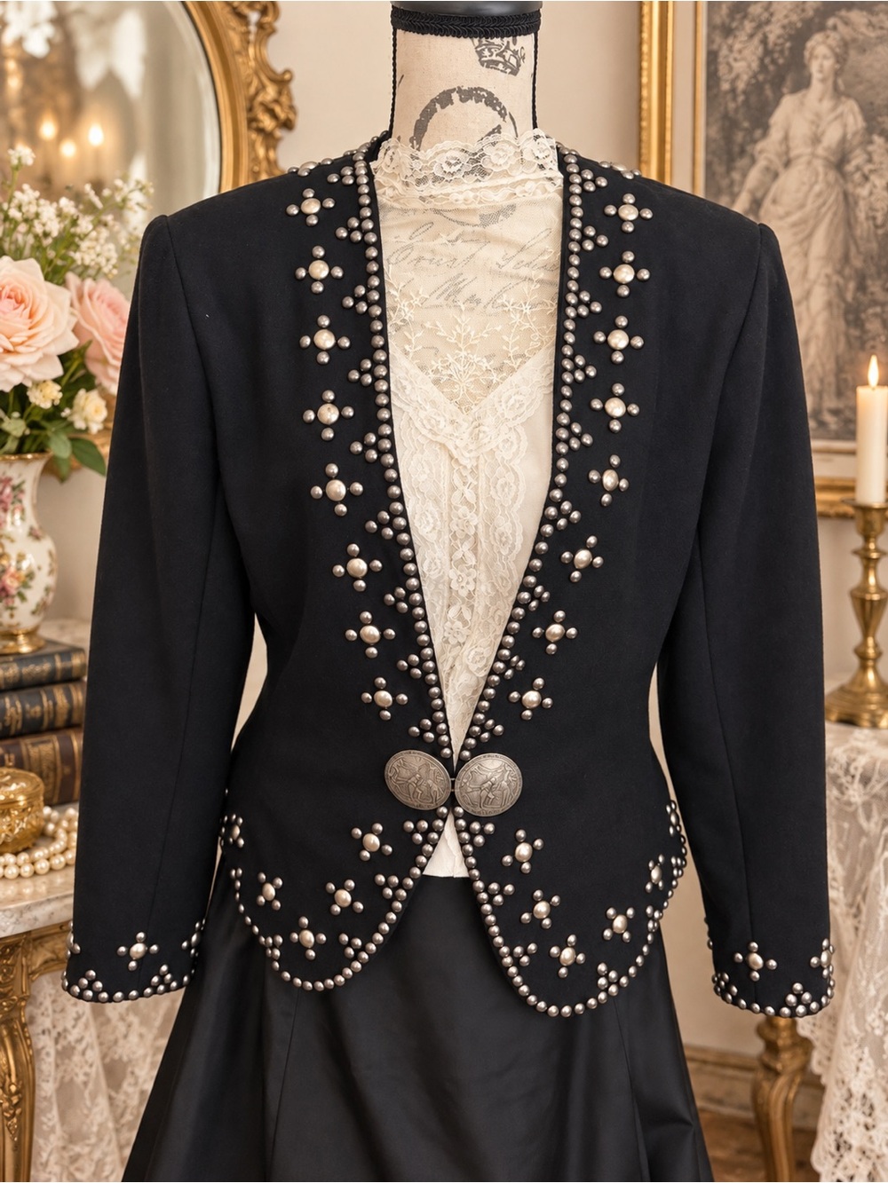 Double D Ranch Black Embellished Women's Blazer with Silver Accents